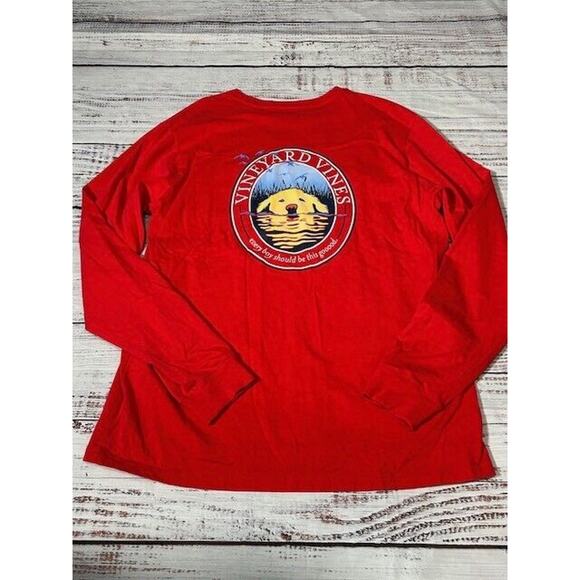 Vineyard Vines Mens Good Boy Long-Sleeve Pocket Tee Shirt Graphic Print Red M - Picture 2 of 9